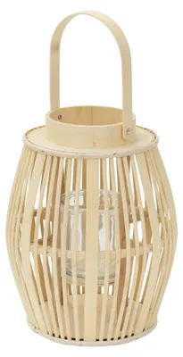 Produktbild von ECD Germany Bambus Laterne Windlicht H 44cm Holzfarbe Gartenlaterne mit Henkel & Glaseinsatz Boho Bambuslaterne Kerzenhalter Deko Laterne ohne LED