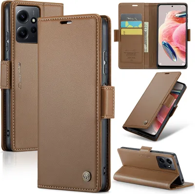 Produktbild von Redmi Note 12 4G Hülle, Leder Brieftasche Kartenfach Schutzhülle mit Standfunktion für Xiaomi Redmi Note 12 4G Braun