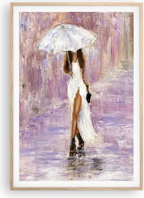 Produktbild von Gerahmtes Poster - Rahmen in heller Eiche - Frau Regenschirm - 70x100 cm - Wand Bild - Wanddeko - Wandbilder - Wandposter - Bilderrahmen - Bilder - Kunstdruck - Wandbild - P2NPA70x100-3822