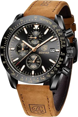 Produktbild von für Männer, Lederarmband, Herrenmode Business Sport Design, 30M Wasserdicht Elegantes Chronograph Analog Quarz