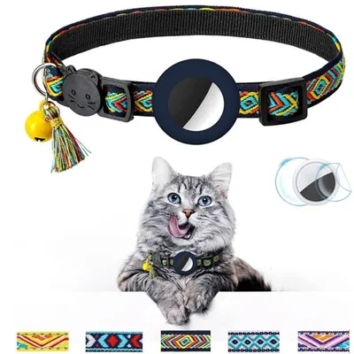 Produktbild von INF AirTag-Halsband mit Quaste und Glocke, Polyester 32cm für Katzen Dunkelblau