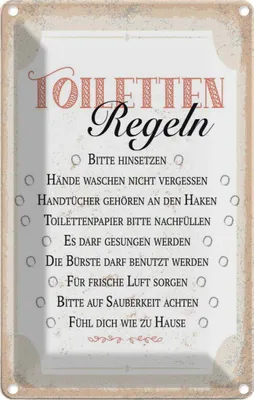 Produktbild von vianmo Blechschild 30x20 cm Toiletten Regeln bitte hinsetzen Spruch Zitat