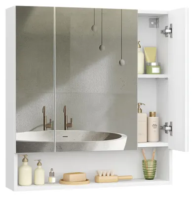 Produktbild von Badschrank mit 3 Türen und Spiegel - 16,5 x 70 x 75 cm