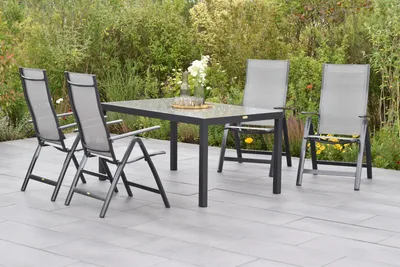 Produktbild von Merxx Gartenmöbelset "Carrara" 5tlg. mit Tisch 150 x 90 cm - Aluminiumgestell Graphit mit Textilbespannung Diamantbraun
