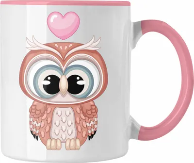 Produktbild von Trendation - Eulen Grafik Herz Tasse (Rosa)