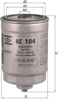 Produktbild von Kraftstofffilter MAHLE KC 104 für VOLVO V70 II (285) Anschraubfilter