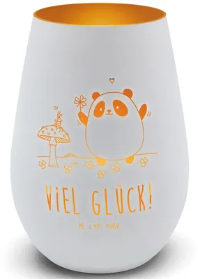 Produktbild von Mr. & Mrs. Panda Glas Windlicht Panda Glück - Weiß - Geschenk, Balkon, deko licht, Kerzenhalter, Gartenlicht, Laterne