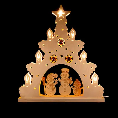 Produktbild von Lichterspitze "Schneemannfamilie mit roten Kugeln" (38x43cm) von Weigla Holzkunst