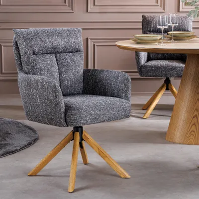 Produktbild von riess-ambiente Drehbarer Stuhl BIG GEORGE grau Strukturstoff Eichenholz mit Armlehne Esszimmerstuhl