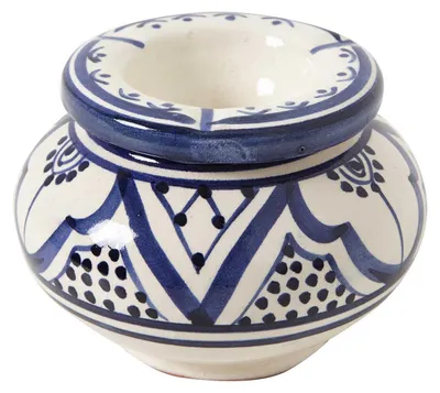 Produktbild von Handgetöpferter marokkanischer Windaschenbecher aus Keramik, Weiß, Unikat, Ø 12 cm, H 10 cm