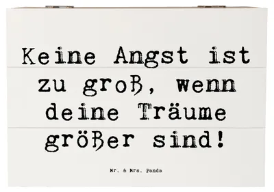 Produktbild von Mr. & Mrs. Panda Truhe Spruch Angst überwinden 22 x 15 cm - Weiß - Geschenk, Herausforderungen, Ermutigung, Träume, Selbstvertrauen, meistern, Stärke, Aufbewahrungskiste