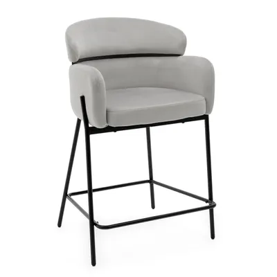 Zdjęcie produktu dla NEW HOME Hoker BOLZANO stołek do jadalni tapicerowany do salonu glamour z podłokietnikami - jasnoszary - nowoczesne meble welur aksamit