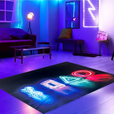 Immagine prodotto di Tappeto da gioco antiscivolo con motivo a simboli luminosi Dimensioni - 120 cm Rotondo