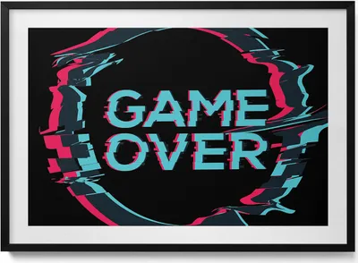 Produktbild von Aufschrift „Game over“ für einen Spieler– Wandbild mit Rahmen – Gerahmtes Bild  – Wanddekoration – 100x70 cm –  Schwarz Rahmen