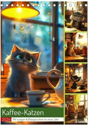Produktbild von Kaffee-Katzen (Tischkalender 2026 DIN A5 hoch), CALVENDO Monatskalender