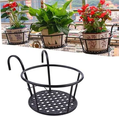 Produktbild von Famanu Hängende Pflanzenpot aus Metall - abnehmbar für Balkon, Geländer oder Mauer (schwarz)