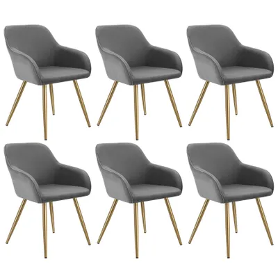Image de Chaise MARILYN rembourrée en velours côtelé - gris/jaune or, Lot de 6
