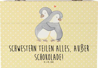 Produktbild von Mr. & Mrs. Panda Holzkiste Schwestern Liebe 22 x 15 cm - Gelb Pastell - Geschenk, Aufbewahrungskiste, Aufbewahrungsbox Holz, Box, mit Deckel, herzerwärmende Sprüche