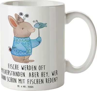 Produktbild von Mr. & Mrs. Panda Kaffeebecher Fische Geheimnisse - Weiß - Geschenk, lustige Sprüche, Becher, Kaffeetasse, Teetasse, Geschenke Astrologie, Sternzeichen, Charakter, keramik