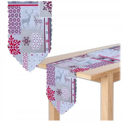 Immagine prodotto di KRUMAD runner da tavola natalizio 180×35 cm - Runner da tavola rosso con renne e fiocchi di neve - Lavabile, di facile manutenzione e resistente - Festoso