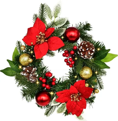 Image de Couronne avec poinsettia rouge 10×LED Ø30 cm