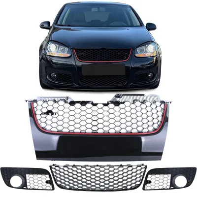Kühlergrill Sportgrill roter Leiste + Gitter Waben für VW Golf 5 V GTI 03-09 – Produktansicht