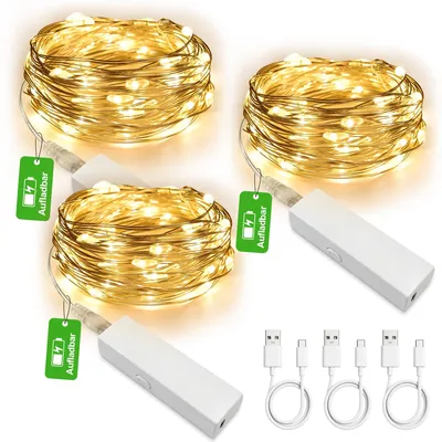 Productafbeelding van Mini-oplaadbare lichtketting met timer - 3 m - 30 leds - Warmwit