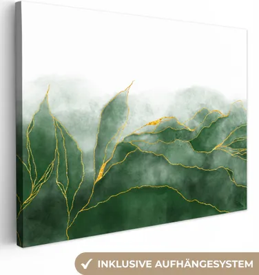 Produktbild von MuchoWow® - Leinwandbilder - Marmor - Grün - Luxus - Gold - Marmoroptik, Wandbild, Wanddeko Bilder Wohnzimmer, 120x90 cm