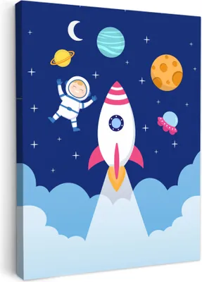 Produktbild von Wanddeko 60x80 cm - Kinder Jungen - Weltraum - Rakete, Wandbilder, Wanddeko Wohnzimmer, Bild