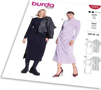 Obrázek produktu pro Střih Burda 5684 - Úzké rolákové šaty, midi šaty s asymetrickým řasením