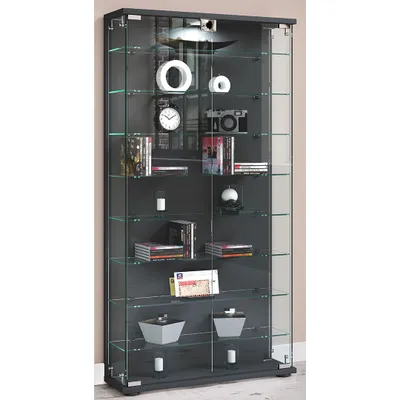 Produktbild von VCM Glasvitrine stehend | Vitrine Glas mit ESG-Sicherheitsglas | Maße ca. H. 114 x B. 59 x T. 17 cm | Standvitrine Glas | Modern und platzsparend | Glas Vitrinenschrank – Stelas L