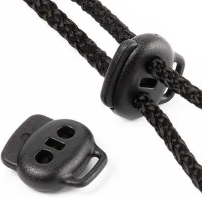 Produktbild von 2 Stück flache 2-Loch Kordelstopper mit Lasche für 1,5-3mm Schnüre