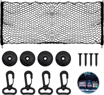 Obrázok produktu pre Elastická sieť do batožinového priestoru, 110 x 60 cm, nastaviteľná, s háčikmi a skrutkami, vhodná do automobilov a SUV