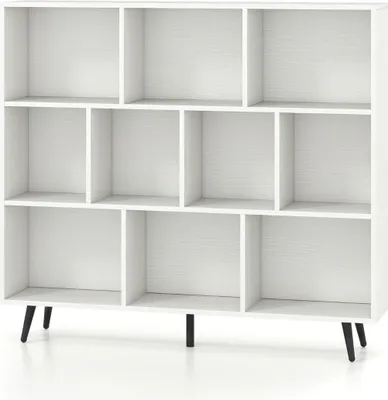 Image de Bibliothèque à compartiments, 3 niveaux, pieds en bois, 120 cm