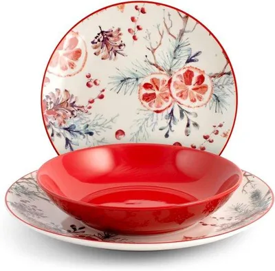 Produktbild von Weihnachtsgeschirr - Geschirrset Weihnachten - Porzellan - Tischgeschirr für Weihnachten - Abendessen set - Tischdekoration Weihnachten - Festliches Geschirr - Weihnachtstisch - Geschirrset weiß rot - Abendessengeschirr