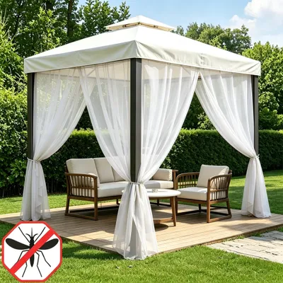 Produktbild von 2er Set Gardine Außen Moskitonetz, Mückennetz Pavillon,Insektenschutz Verstellbar Fliegengitter Terrasse Garten,Weiß B160xH213cm