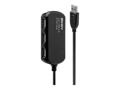 Produktbild von Lindy 4-Port USB 2.0 Hub, 480 Mbit/Sek, 12 m, USB 2.0/1.1, Win ME, 2000, XP, Vista Mac OS Linux, 1x USB-A M, 4x USB-A FM