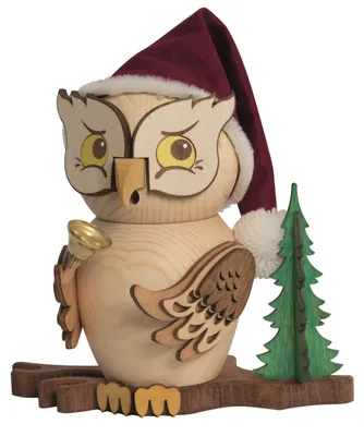 Produktbild von Drechslerei Kuhnert - Räucherfigur Eule als Weihnachtsmann - Größe ca. 15cm, für Räucherkerzen Größe M (Standard) - 37203