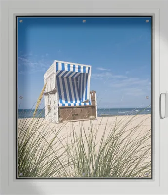 Produktbild von Wallario Lichtschutzbild, Dekorativer Sichtschutz Sonnenschutz 96 x 115 cm mit Motiv: Strandkorb - Verdunklung ohne Bohren