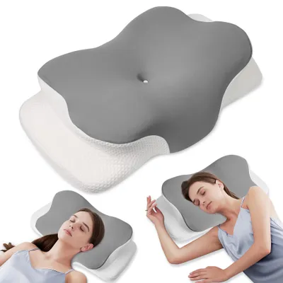 Produktbild von CMYbabee Nackenstützkissen aus Memory-Schaum, Ergonomisches 2-Höhen Kopfkissen für Rücken- & Seitenschläfer, 6 Zonen, Atmungsaktiv, Grau