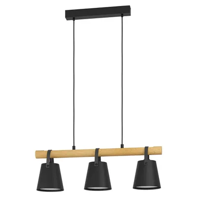 Obrázek produktu pro LED závesné svetlo LB22 Boyle 3 E27 cerná/drevo/kuže 43636