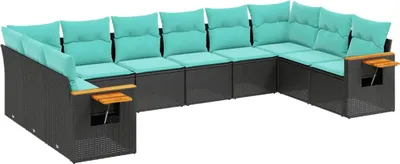 Produktbild von 10-tlg. Garten-Sofagarnitur mit Kissen Schwarz Poly Rattan