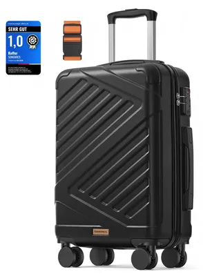 Produktbild von SONGMICS Koffer, Hartschalenkoffer mit TSA-Schloss und Koffergurt, Handgepäck, M, 55 cm, für Urlaub, 4 Rollen, schwarz