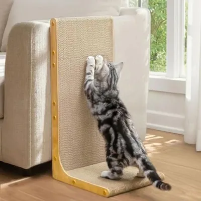 Produktbild von PromoHome® L-förmiger Kratzbrett für Katzen – Extra dickes Karton mit Katzenminze, 58 x 30 x 58 cm, Natur/Braun