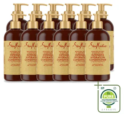Imagen del producto de 12 unidades de acondicionador hidratante intensivo SheaMoisture, con manuka y miel, y aceite de mafura, de 384 ml cada uno. Pack grande