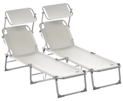Produktbild von CASARIA® 2er Set Sonnenliege Wetterfest Gartenliege Klappbar mit Dach 130kg Belastbar Tragegriff 2 Personen Garten Liegestuhl Strand Relaxliege Beige