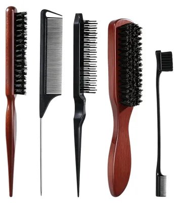 Produktbild von Set mit 5 Haarbürsten mit Borsten aus Wildschweinborsten für Styling und Entwirrung