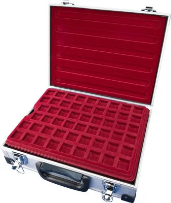 Produktbild von MC.Sammler Alu Münzenkoffer Münzkoffer inkl 5 Münztableaus für 270 Münzen 26x26mm (270 Fächer - 26x26mm)
