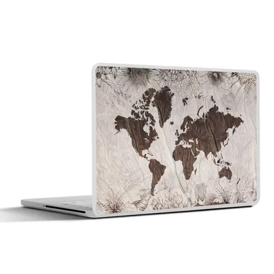 Produktbild von MuchoWow® Laptop Aufkleber Sticker Cover Weltkarte - Holz - Blumen 32.5x23.5 cm - Sticker für Laptop - Selbstklebend