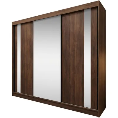 Produktbild von Beautysofa GAJA Kleiderschrank 240 cm mit Spiegel – Schwebetürenschrank 3-türig, Schlafzimmer Schrank, Warmia Walnuss ohne Schubkasteneinsätze